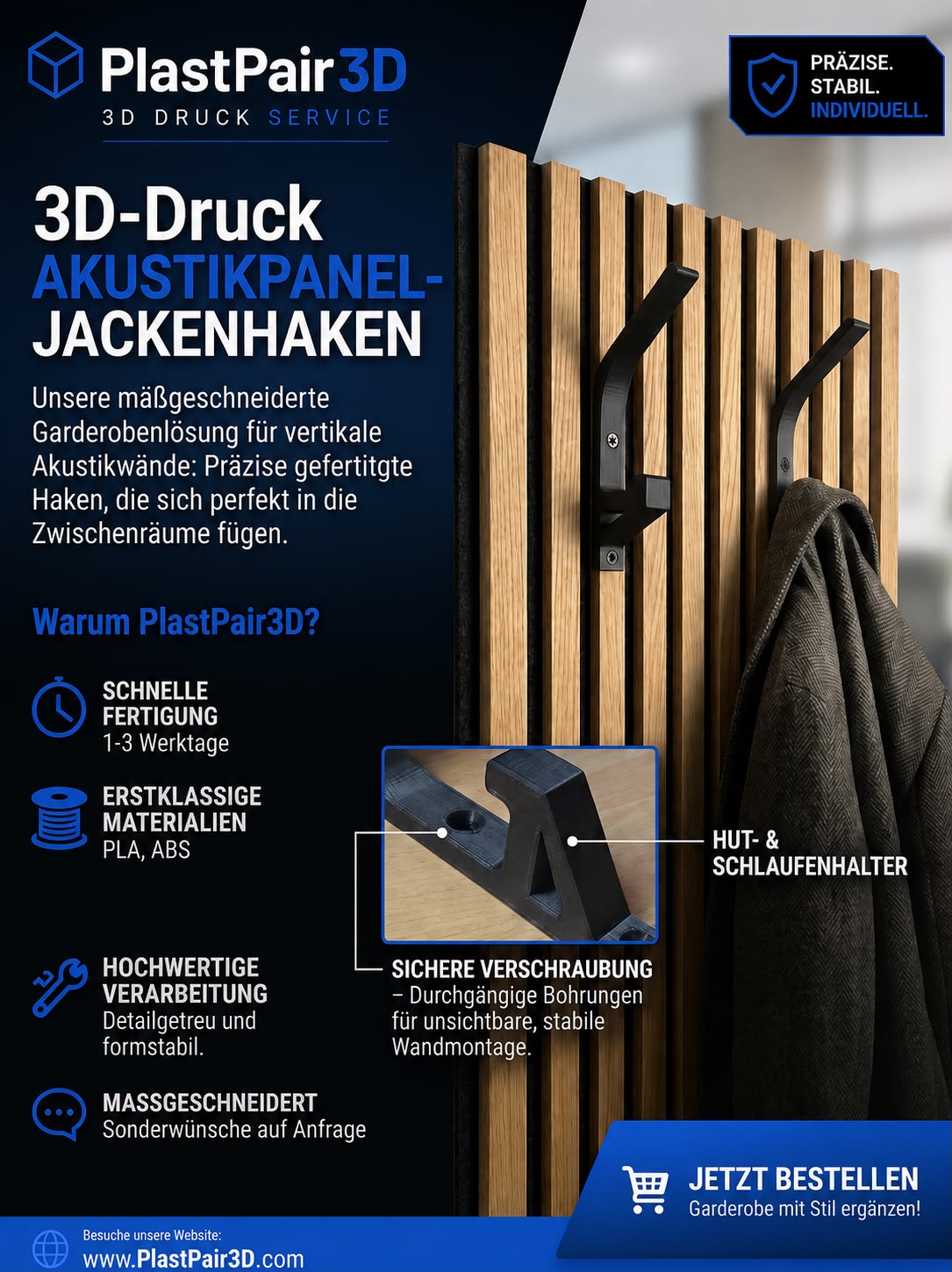 Jackenhaken für Akustik-Paneele (3er-Pack)